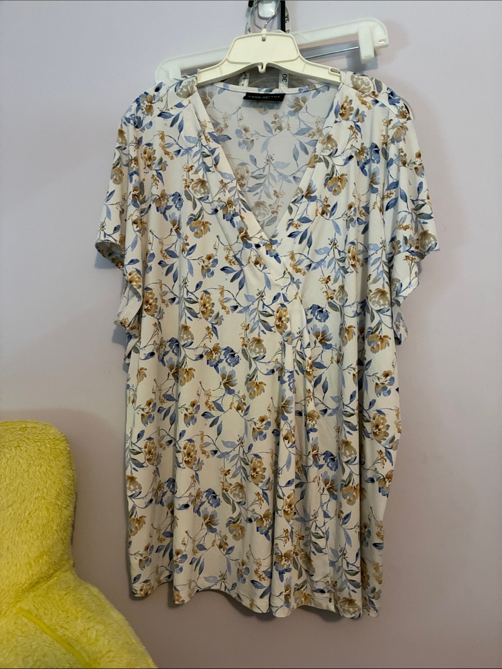 Lane Bryant Cream Floral blouse with Blue and Tan Blooms